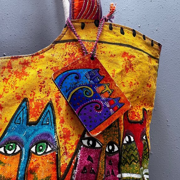 Vintage Laurel Burch Bag Handbag Tote Purse Cat Design Colorful Canvas Beach - Picture 5 of 16